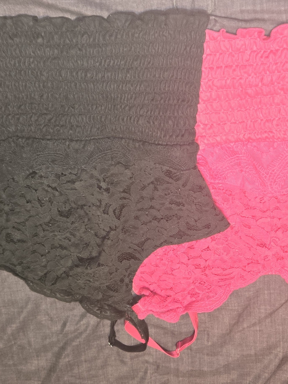 2 Lace Bandeau Bralette- Black & Hot Pink